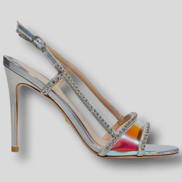Stuart Weitzman - Womens Silver Mondrian Slingback Glam Sandal Shoe - Picture 4 of 12